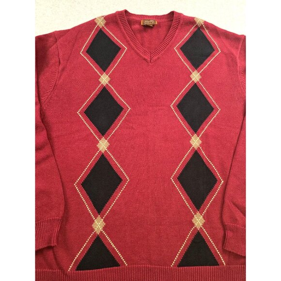 Tasso Ella Golf Maroon V-neck Argyle Sweater Size XL - Picture 2 of 6